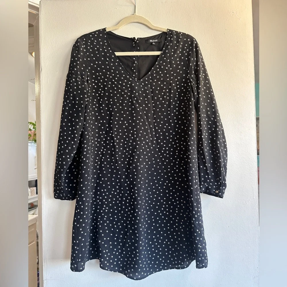 Madewell Black Star Print Long Sleeve Dress - Picture 1 of 7